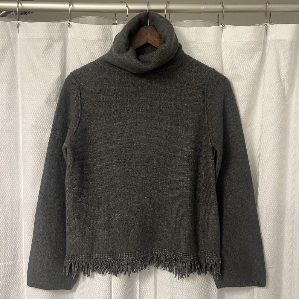 NWOT Pants Store Y2K Ski Sweater  S Black Cowl Neck Fringe‎ Hem Boho Whimsygoth